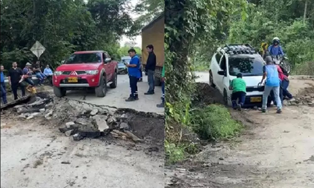 Grave hundimiento de un tramo de la vía San Vicente de Chucurí - Bucaramanga