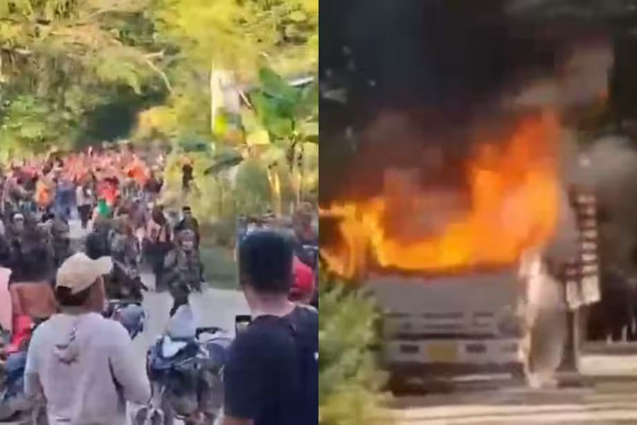 Brutal asonada en Tolima deja 13 militares heridos y vehículo policial incinerado