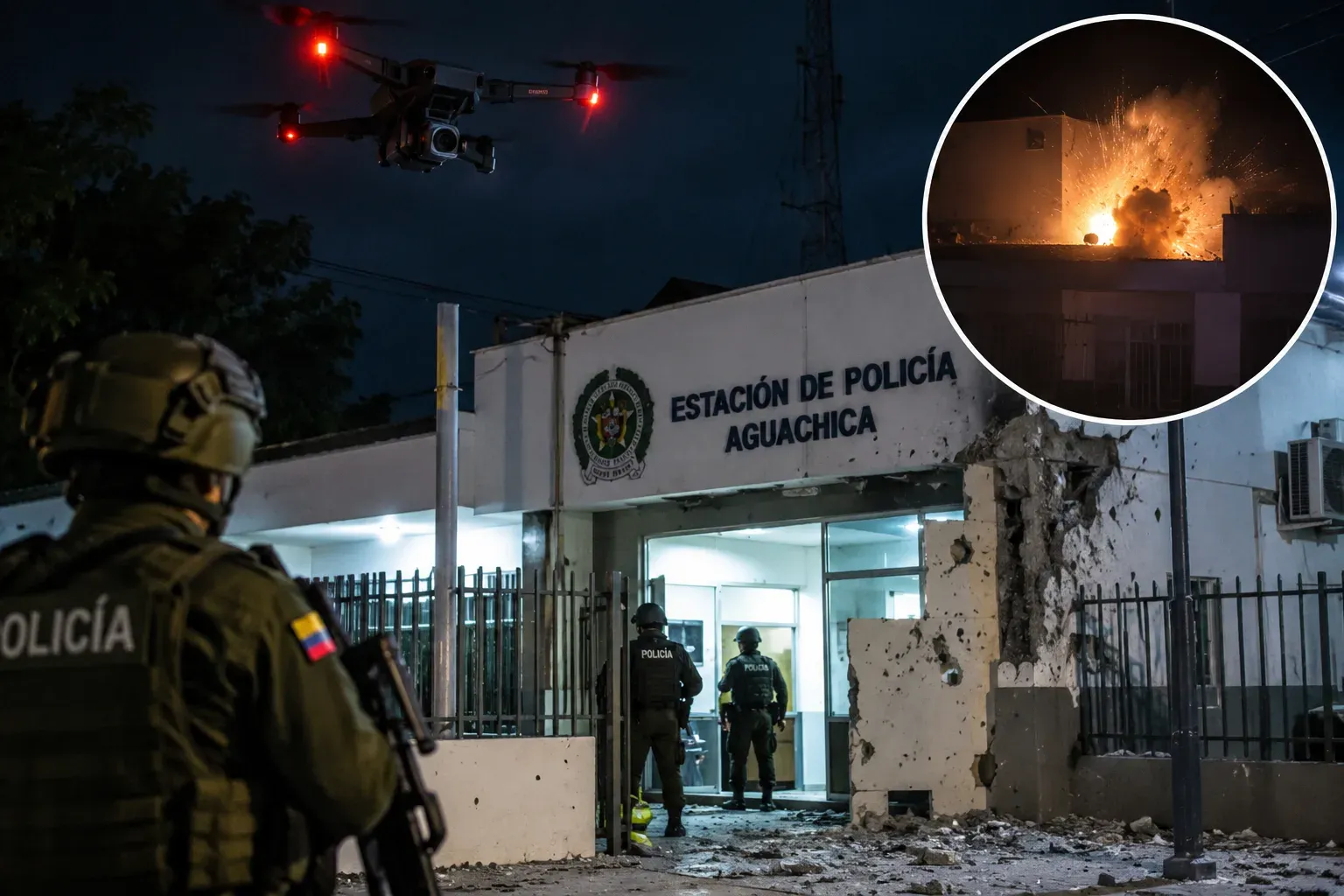 ¡Otra vez con drones! Atacaron la estación de Policía de Aguachica y un recluso resultó herido