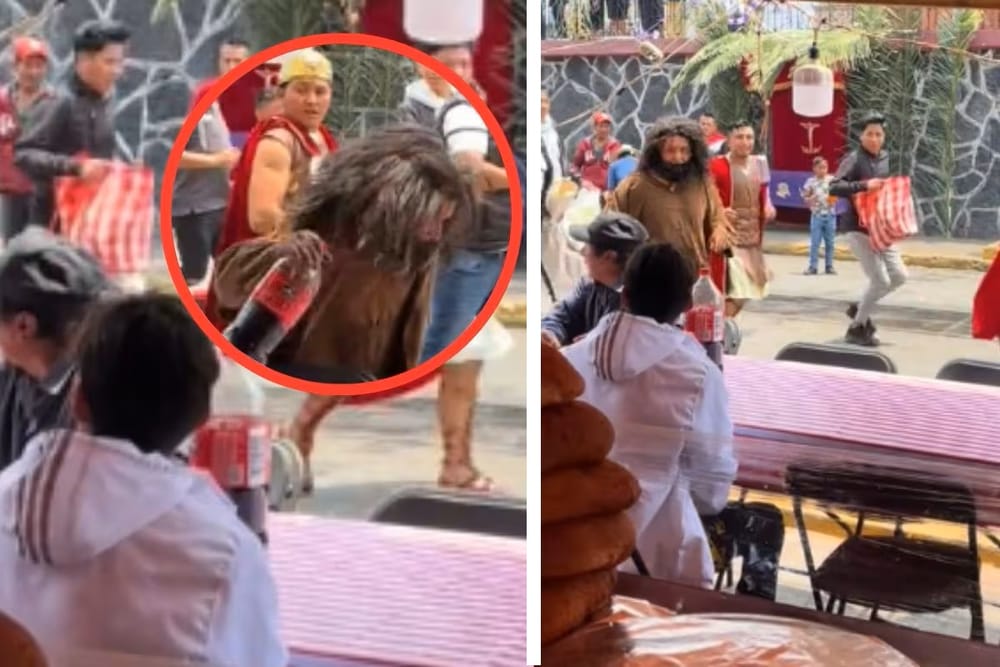 ¡Barrabás, no cambias! Pillaron a interprete del personaje robando una gaseosa mientras que se encontraba en un desfile de Semana Santa. imagen de la publicación