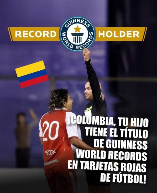 Gerardo Bedoya entra oficialmente al Guinness como el futbolista más expulsado de la historia imagen de la publicación