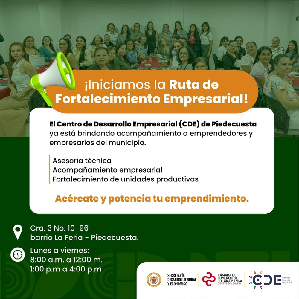Ruta de Fortalecimiento Empresarial para impulsar emprendimientos locales en Piedecuesta imagen de la publicación