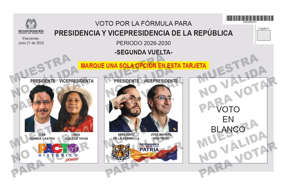 Así será el tarjetón de la segunda vuelta presidencial del 21 de junio imagen de la publicación