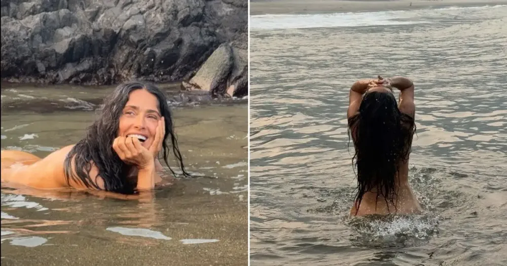 Salma Hayek celebra sus 60 años con atrevidas fotografías en el mar imagen de la publicación