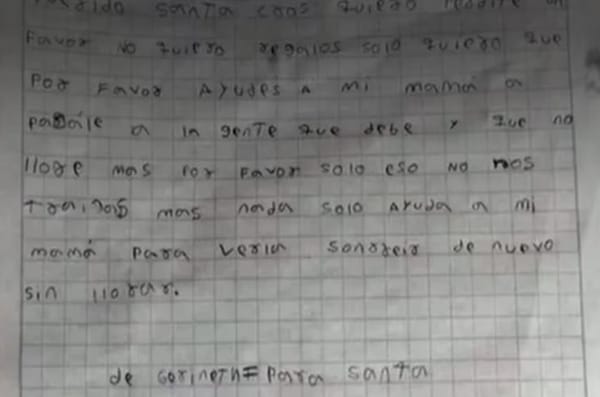 Carta al Niño Dios: Niña pide ayuda para su mamá por deudas con ‘gota a gota’