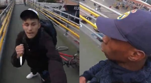 Aterrador video documentó robo de patineta eléctrica en puente peatonal