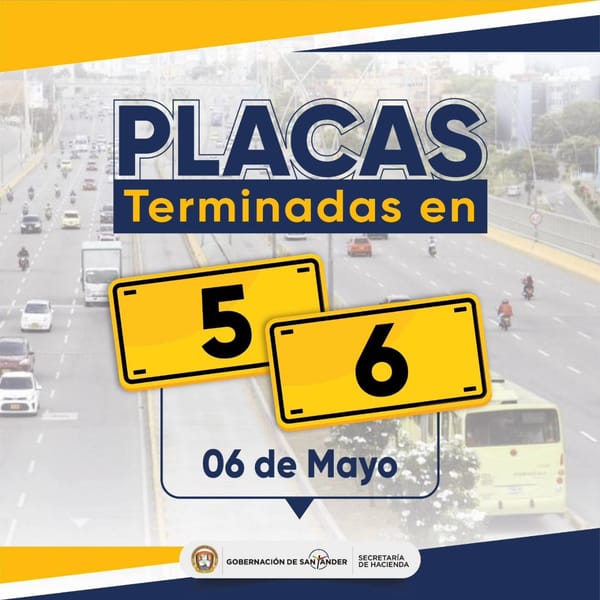 Hoy vence el plazo para descuento del 5% en impuesto vehicular en Santander para placas 5 y 6
