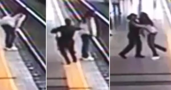 VIDEO: Auxiliar de policía evitó que una mujer muriera aplastada por el Metro de Medellín