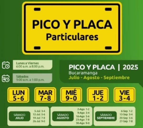 Nueva rotación del pico y placa entra en vigencia este 1 de julio en Bucaramanga