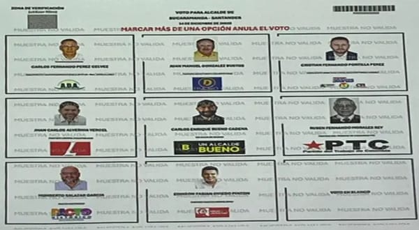 Listo el tarjetón para las elecciones  atípicas de Bucaramanga