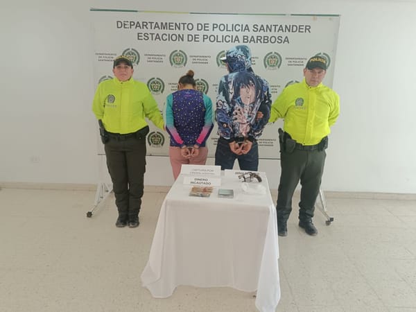 Cae pareja criminal en Santander con arma, droga y cuentas pendientes por homicidio