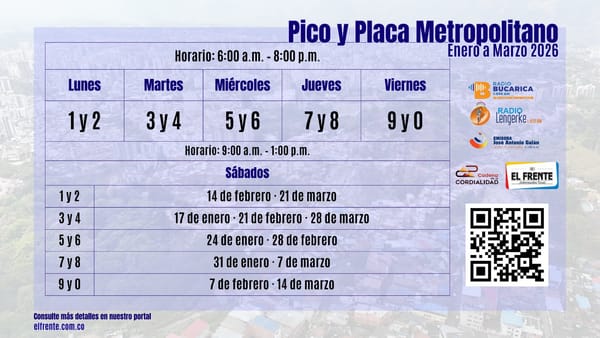 Desde el 13 de enero rige nuevo esquema de pico y placa en Bucaramanga