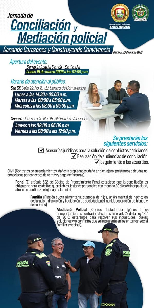 Policía invita a jornada de conciliación y mediación en San Gil y El Socorro