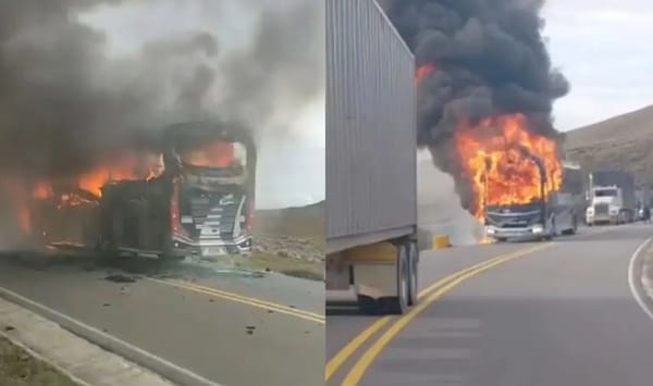 Delincuentes bajaron a pasajeros y conductores e incendiaron un bus en Santander