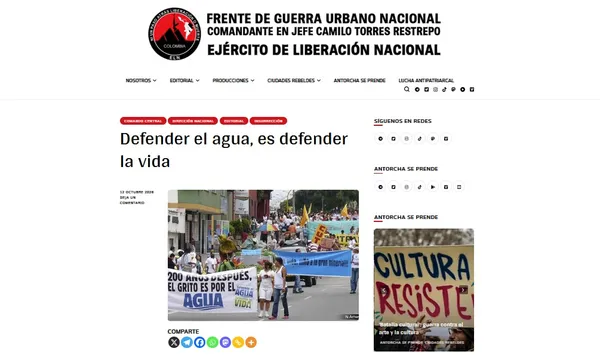 ELN se proclama defensor del agua mientras crecen las denuncias por minería ilegal de oro en Santurbán