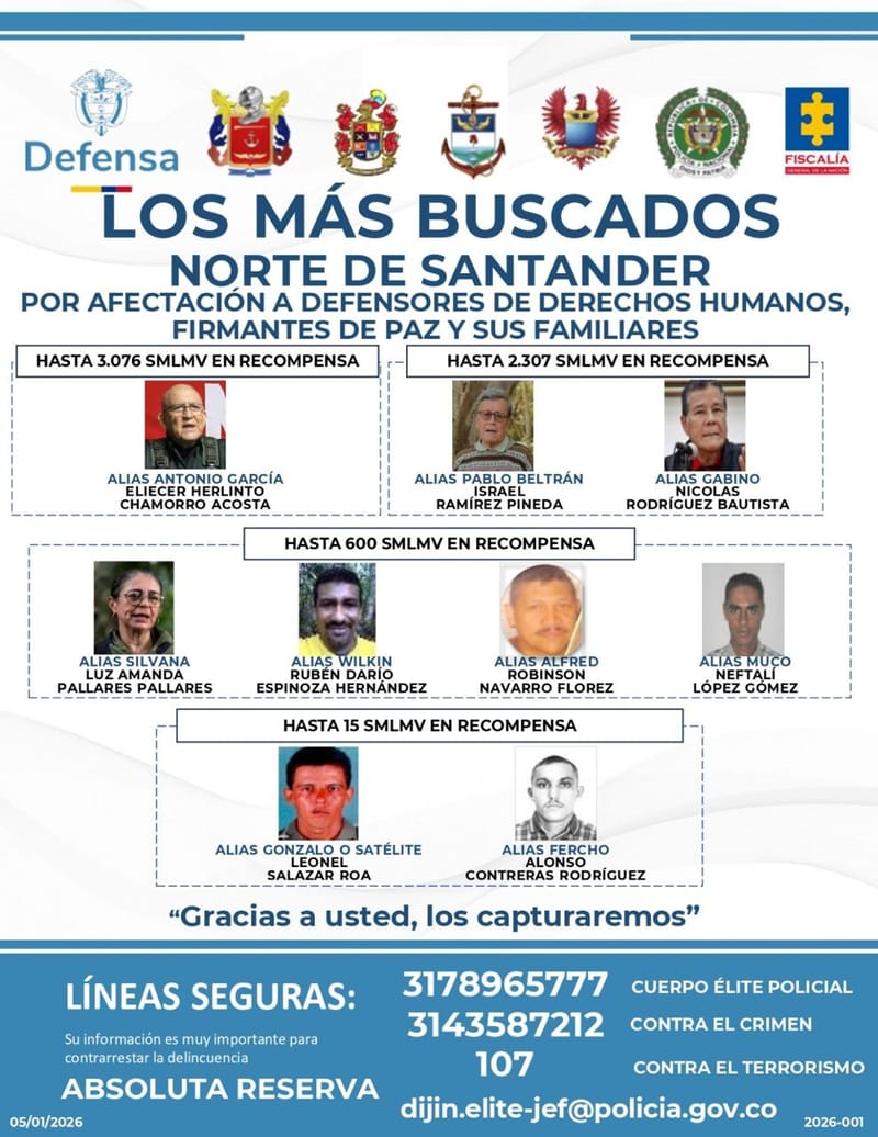 Ofensiva con recompensas contra cabecillas del ELN imagen de la publicación