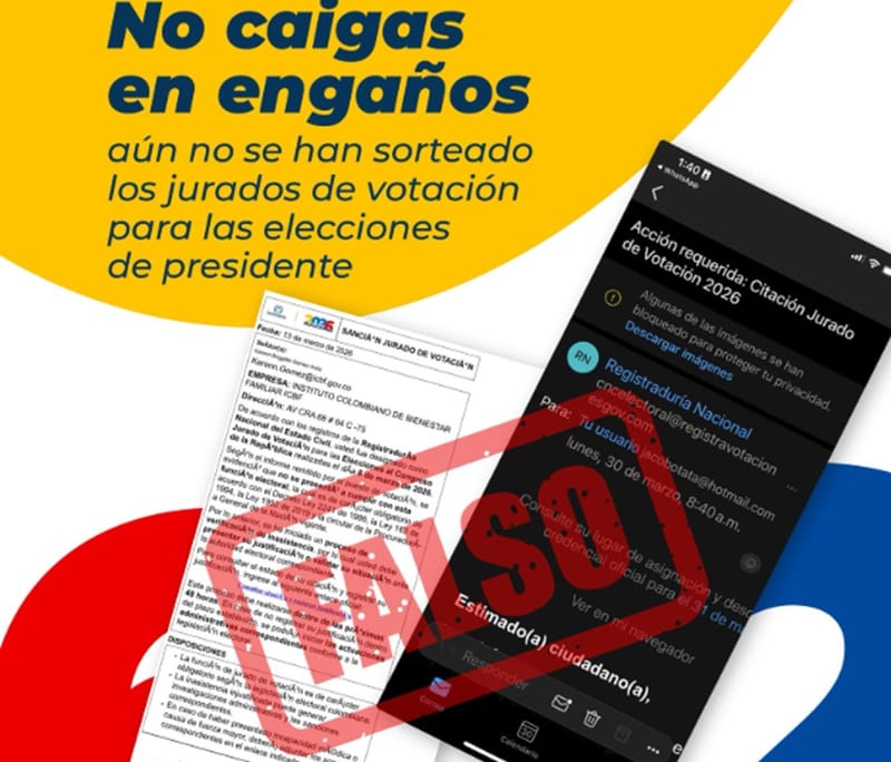 Alerta desde la Registraduría Nacional por correos falsos sobre jurados de votación imagen de la publicación