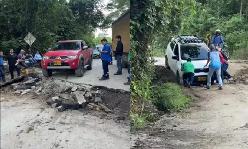 Grave hundimiento de un tramo de la vía San Vicente de Chucurí - Bucaramanga imagen de la publicación